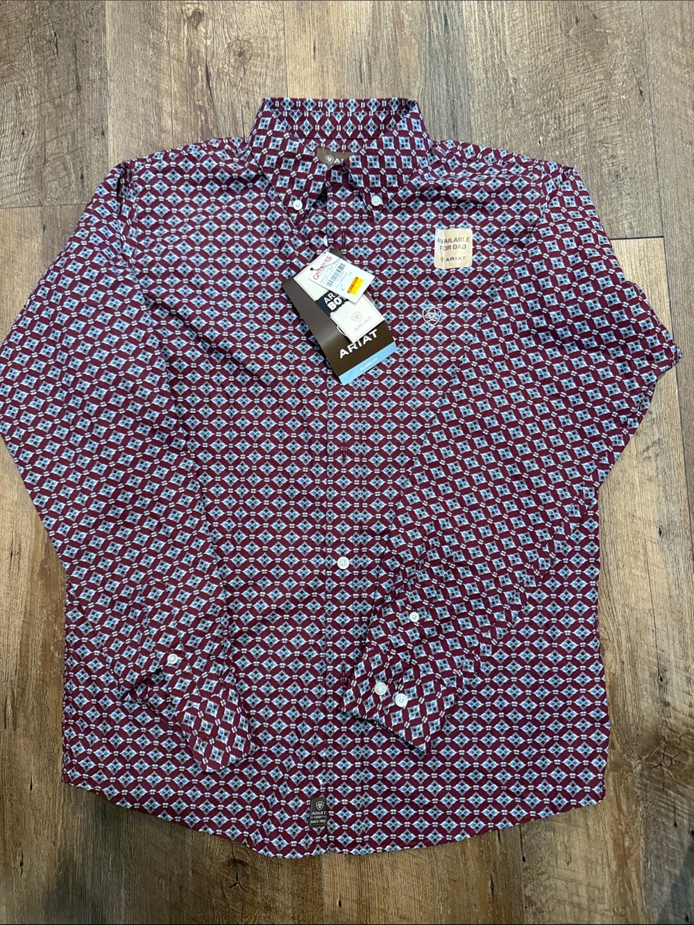 Ariat Boys Burgundy and Light Blue Geometric Button-Down Shirt